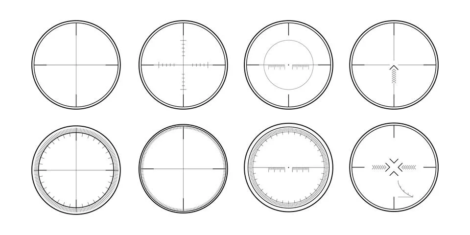 Sniper rifle scope. Weapon aim. Set of targets and destination. Focus icons.  Stock-Illustration