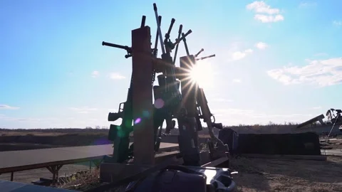 Sniper rifles, weapons are on the rack Stock Footage 220601141