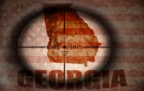 Sniper scope aimed at the vintage american flag and georgia state map Stock Illustration