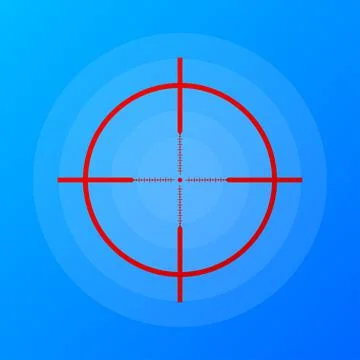 Sniper scope cross. Rifle optical sight isolated on blue background. Vector i Stock Illustration