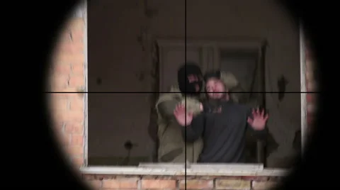 Sniper shot in an armed terrorist Stock Footage 46876281