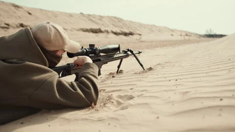 Sniper's Precision: Cartridge Ejection during Sand Desert Operation Stock Footage 267951882