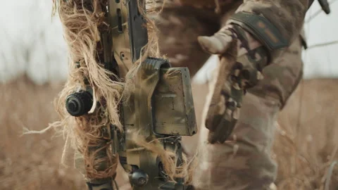 Sniper's Precision: Loading Magazine into Rifle in Slowed Down Capture Stock Footage 270479340