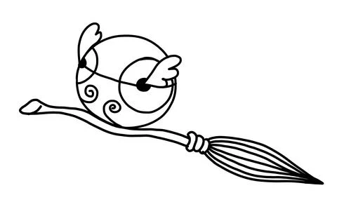 Snitch Magic Ball with wings with witch broom in outline doodle style. Stock Illustration