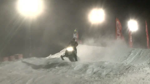 Snocross Jump Night Close Up 스톡 동영상 38721376