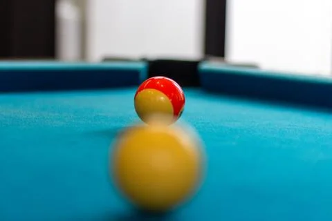 Snooker ball on blue surface table Stock Photos