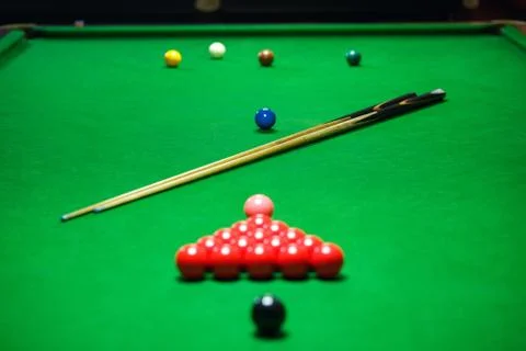 Snooker balls set on a green table Stock Photos