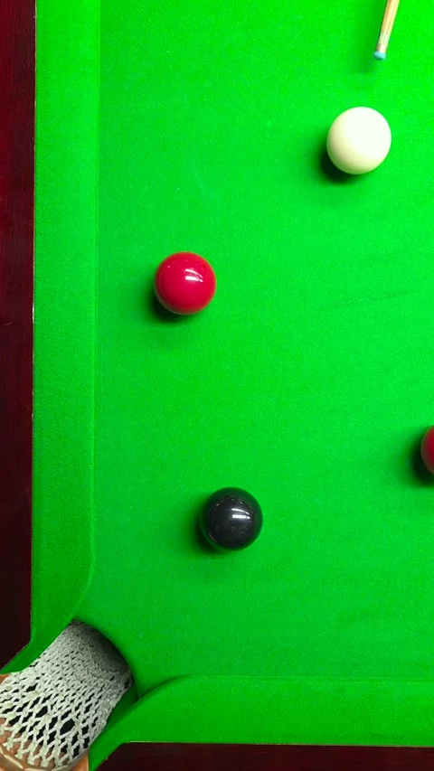 Snooker game. player aim and hit the black ball into the pocket Stock Footage 310042792