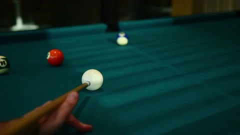 Snooker player kicks the ball in pool billiard table with good and bad shots. Stock Footage 203855213