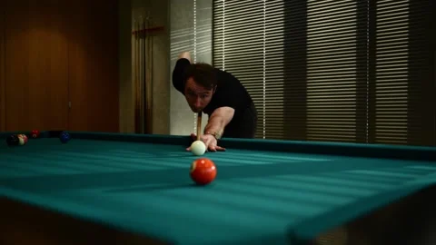 Snooker player kicks the ball in pool billiard table with good and bad shots. Stock Footage 203855232