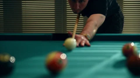 Snooker player kicks the ball in pool billiard table with good and bad shots. Stock Footage 203855248