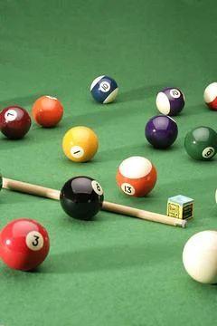 Snooker; pool balls with cue chalk on snooker table; soft focus effect Cop... Stock Photos
