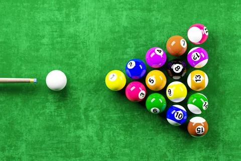 Snooker pool table and billiards ball with number 1 to 15 . Velvet texture on Stock Illustration
