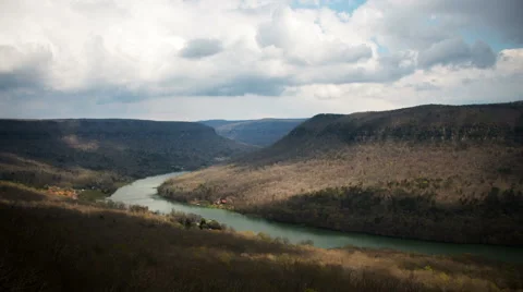 Snoopers Rock Moving Time-Lapse Tennessee River Stock Footage