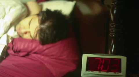 Snooze button morning press Stock Footage 33847629