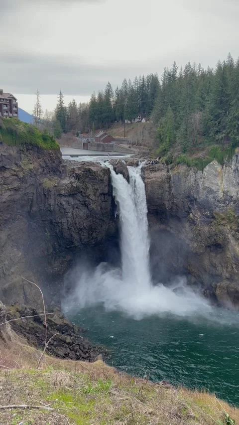 Snoqualmie Falls view at cloudy day, Washington USA Stock Footage 241761739