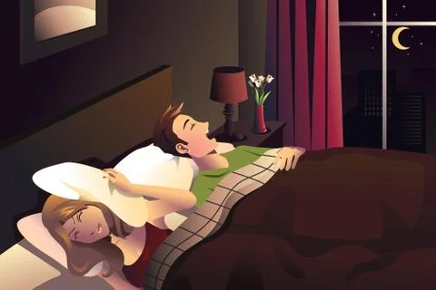 Snoring man  in the bedroom Stock Illustration