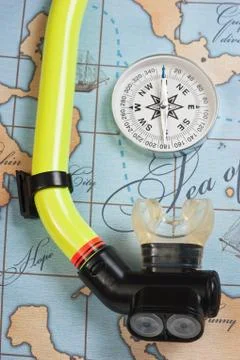 Snorkel diving on map Stock Photos