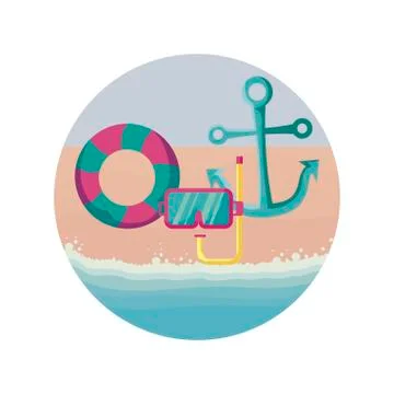 Snorkel with float and anchor in beach Stock Illustration
