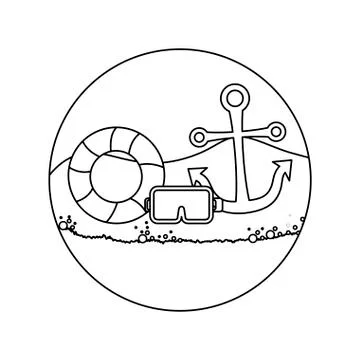 Snorkel with float and anchor in beach Stock Illustration