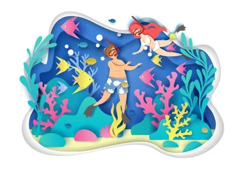 Snorkeling vector concept for web banner, website page Stock Illustration