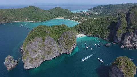 Snorkelling on Nui Beach on Ko Phi Phi Don Island Thailand Drone Footage Stock Footage 128938398