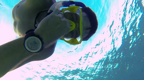 Snorkler clearing his ears, Turtle, Awesome, Sun, Flare, USVI Stock Footage 42462382