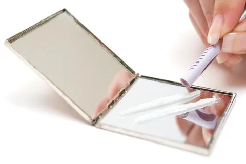 Snorting Cocaine Isolated on a White Background Foto stock