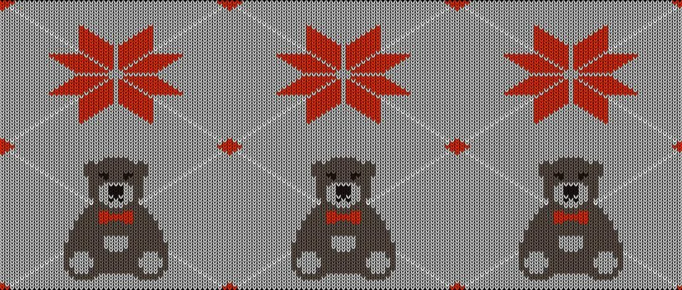 Snow and bear on the knitting pattern, Happy new year, vector illustration Illustrazione stock