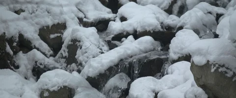 Snow and brook, mountain, winter Stock Footage 93489536