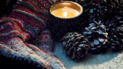 Snow and candle 스톡 동영상 261914012