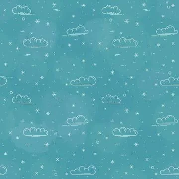 Snow and clouds vector pattern on blue background Stock Illustration