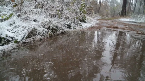 Snow and rain falls in a puddle. Stock-Footage 69001168