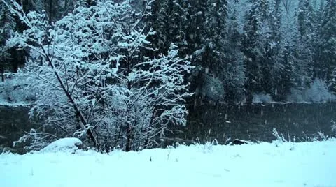 Snow and River Scene Stock Footage 12655284
