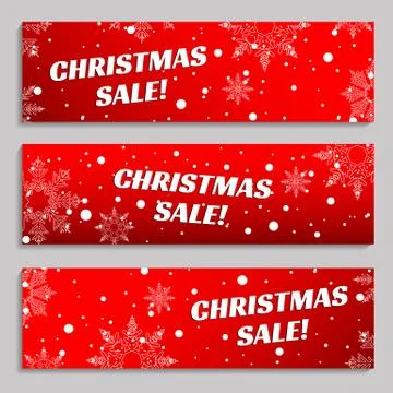 Snow and snowflakes on a red background, banners set. Christmas Sale, winter 스톡 일러스트