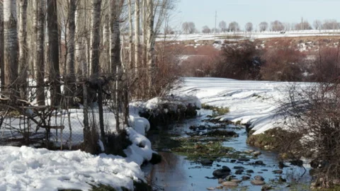 Snow and a stream in the valley. Spring is coming Stock Footage 149608569