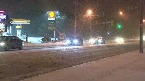 Snow and traffic at night Stock Footage 37242258