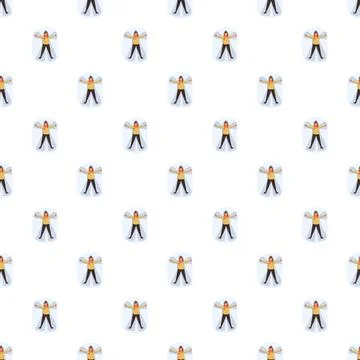 Snow angels pattern creating winter recreation background Stock Illustration