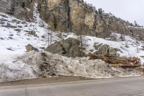 Snow avalanche in the mountains Stock Photos