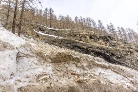 Snow avalanche in the mountains Stock Photos