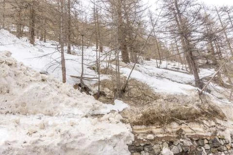 Snow avalanche in the mountains Stock Photos