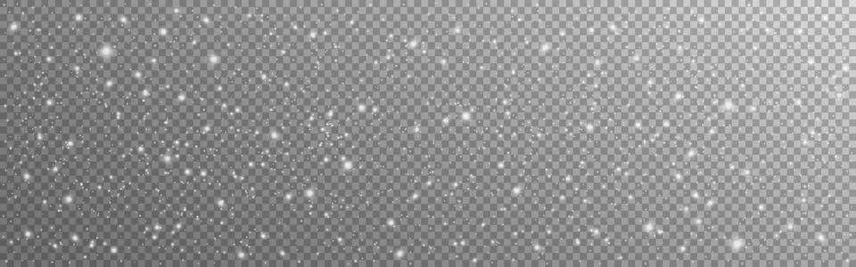 Snow backdrop wide. Falling different flakes. White glowing dust. Snowfall Stock-Illustration