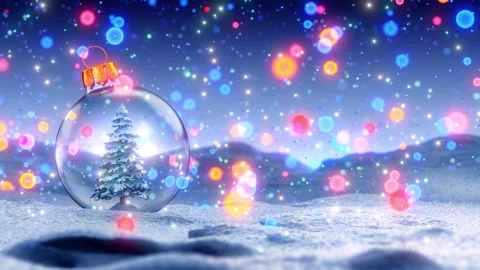 Snow Ball With Christmas Tree In It And Lights On Winter Background Stock Footage 143612342