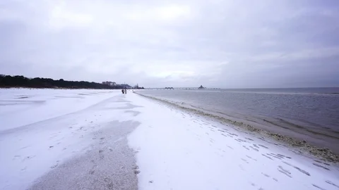 Snow on the beach Stock Footage 85635871