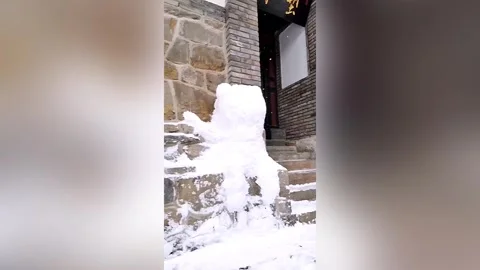 Snow bear built by dad for daughter becomes popular 'selfie' spot Stock Footage 272994548