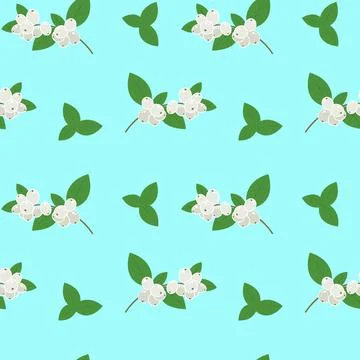 Snow berry pattern. Vector with white snowberries on a blue background. Stock Illustration