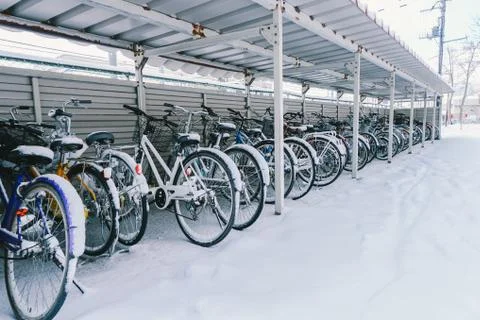 Snow on bicycle Stock Photos