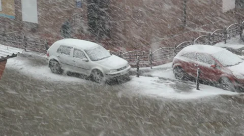 Snow blizzard in the city Stock Footage 37182876