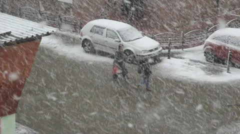 Snow blizzard joyful boy Stock Footage 37182891