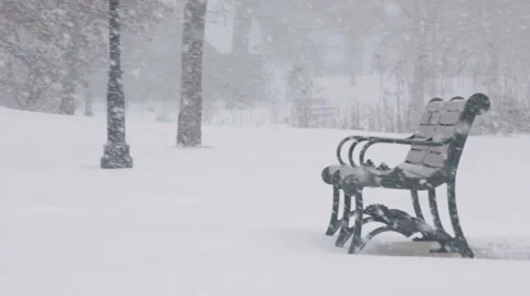 Snow Blizzard - Park Bench Video stock 34301783